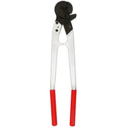 Two-handed FELCO cable and wire rope cutter with a black rounded cutting head and silver aluminium handles with red rubber grip ends. Model number engraved on the handle is not legible in this image.